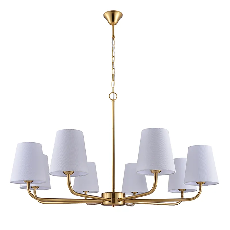 Lampadario con paralume in tessuto beige ottone