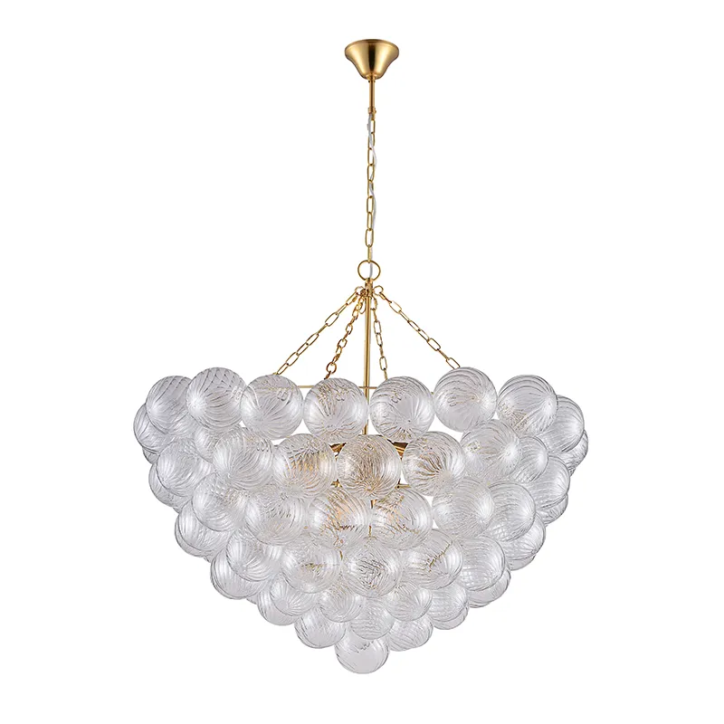 Lampadario in vetro artistico roteato con sfere di bolle