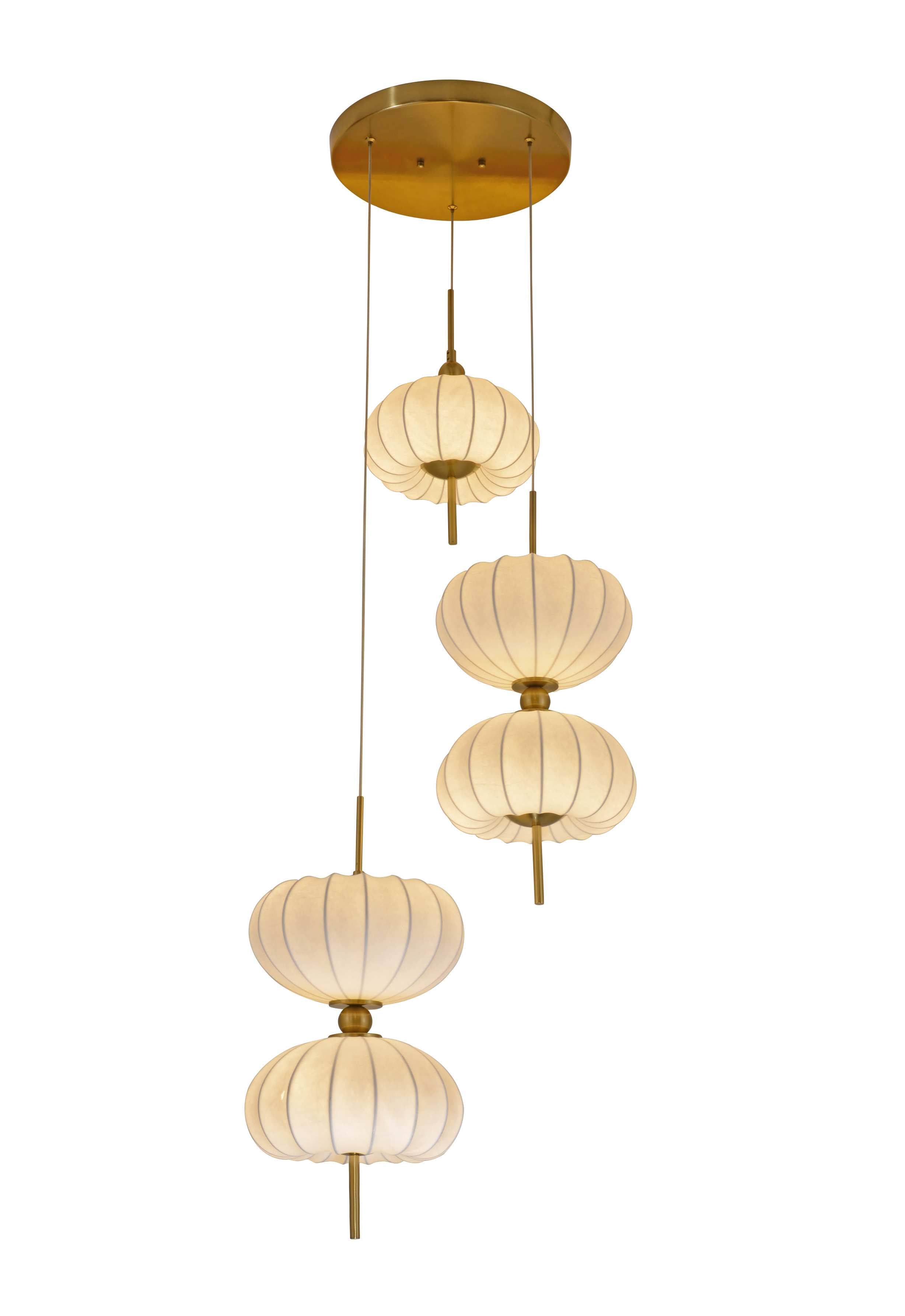 Lampadario con scala a forma di zucca in tessuto plissettato a cascata