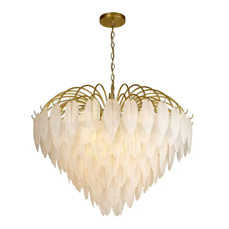 Lampadario a piume in vetro smerigliato