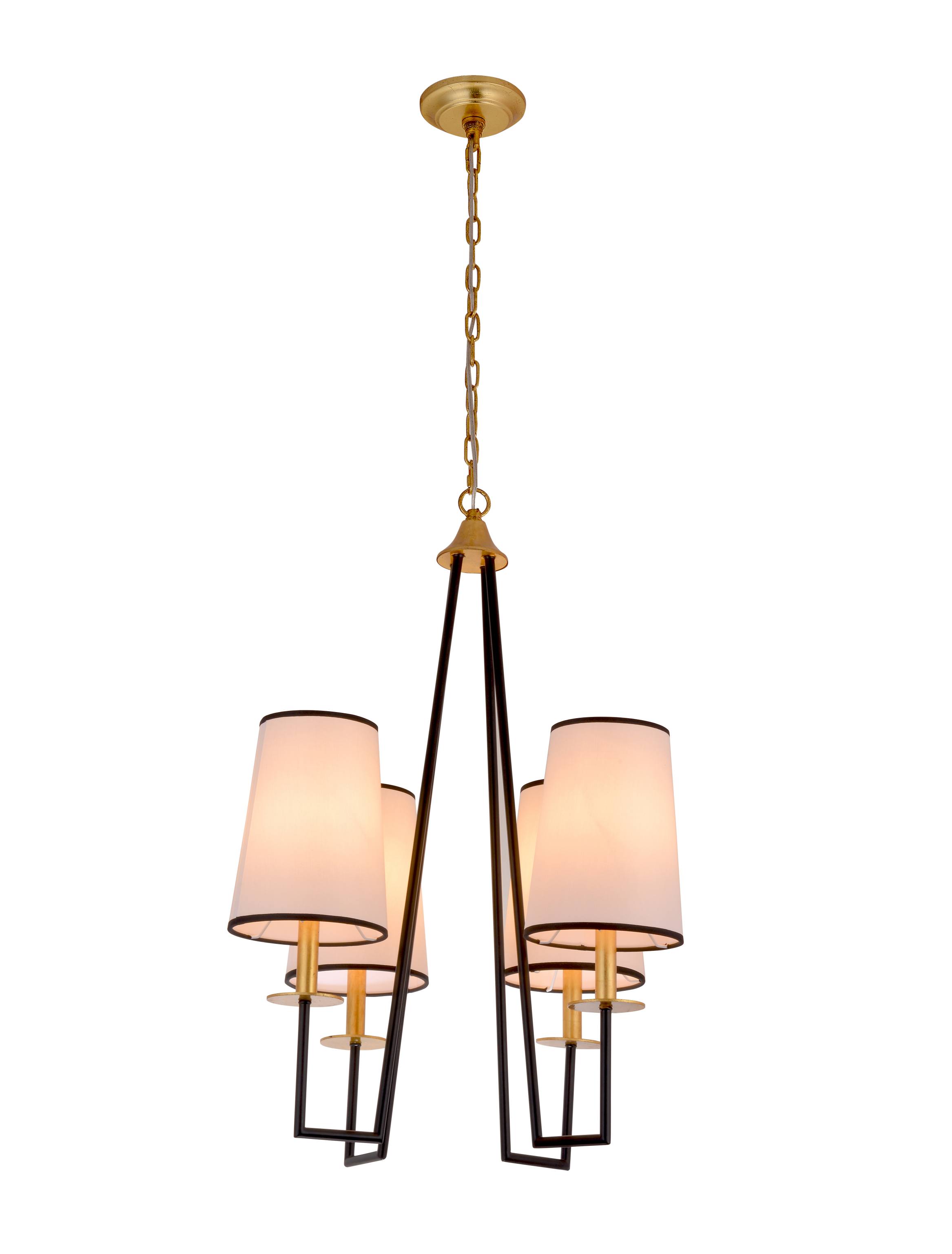 Lampadario geometrico con paralume in tessuto a 4 luci in oro nero