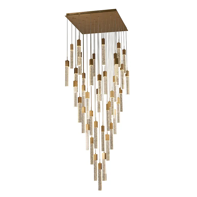 Lampadario moderno in cristallo dorato per scala