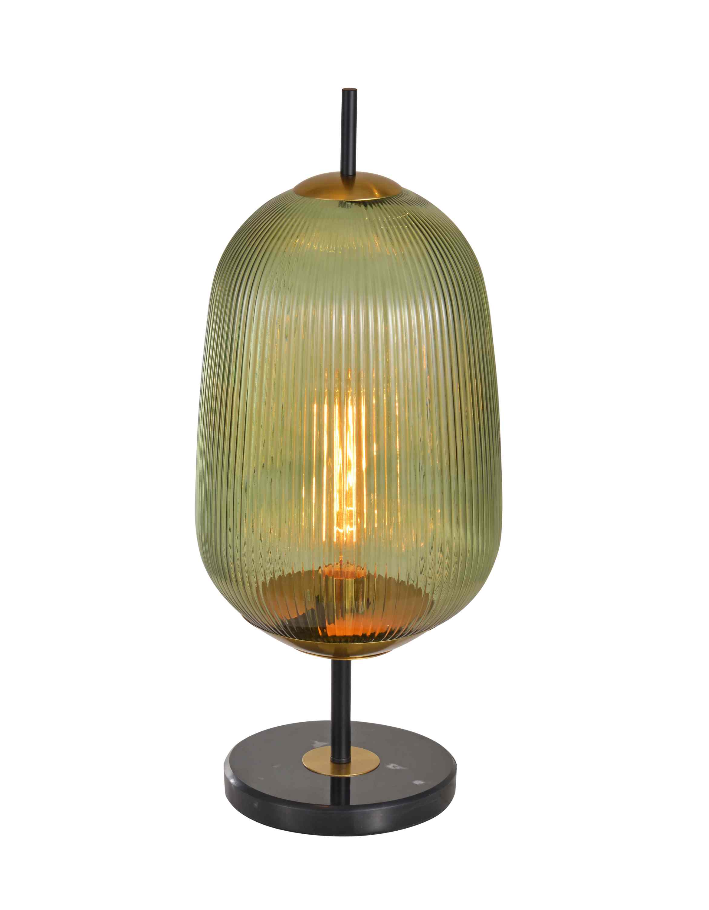 Lampada da tavolo vintage in vetro verde a coste verticali